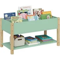 Bellabino Kinderregal Teme mit Fächern und Ablagefach, Bücherregal, Spielzeugregal aus Holz, 4 Fächer für Bücher, 1 Ablagefach für Spielzeug, mintgrün/natur