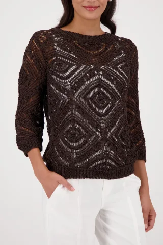 monari - Ajour Strickpullover dark chocolate - Gr. - 42