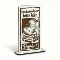 Dekolando Hinweisschild Aufsteller Schild „Geschirrrückgabe“ – Tischaufsteller 10x20 cm inkl.
