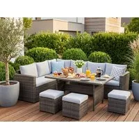 MeXo Loungeset Gartenlounge Set für 8 Personen wetterfest, (Esstisch breit 132x76x67cm, 7-tlg., Belastbarkeit pro Sitzplatz bis zu 140kg), Ecklounge, pflegeleichte Polywood-Tischplatte, Polyrattan/Stahl