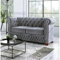 S-Style Möbel Chesterfield-Sofa Leeds, 2-Sitzer aus Samt-Stoff mit Holzfüßen, mit Wellenfederung