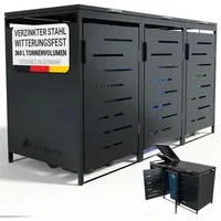 Juskys Mülltonnenbox Arel, 3er Metall Müllbox mit Dach, 120, 240 Tonne, modern