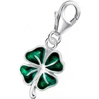 Goldene Hufeisen Charm Blume Kleeblatt Karabiner Charm Anhänger aus 925 Sterling-Silber mit Emaille, Rhodiniert