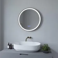 AQUABATOS Wandspiegel Badspiegel Badezimmerspiegel Led Spiegel Bad rund mit Beleuchtung, schwarz,Touch,Kaltweiß,Neutralweiß,Warmweiß,Anti-Beschlag