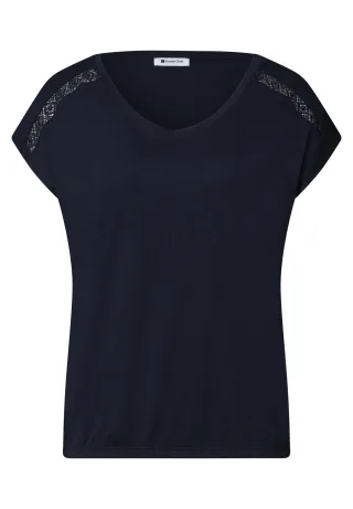 Street One - Shirt mit V-Neck und Crochet-Details deep blue - Gr. - 34