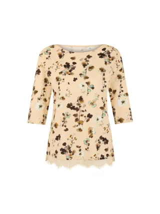 Marc Cain Collections - Blütenshirt mit Spitzenbesatz - Gr. - 36