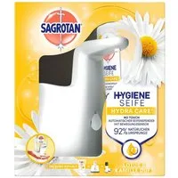 SAGROTAN Flüssigseife Lotus & Kamille, Seifenspender No-Touch + Nachfüllpack