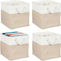 relaxdays Regalkorb Aufbewahrungskorb Leinen im 4er Set (4 St), Beige, 28 x 28 x 28 cm