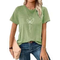 PYLIKE T-Shirt Shirts Damen Elegant Schmetterling Druck bequemes t shirt Bequem für Freizeit und Büro,Strandurlaub