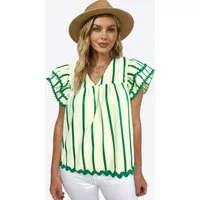 Imily Bela Blusentop Damen V-Ausschnitt Bluse mit Rüschen (Packung, 1-tlg., 1per-Pack) Schultern überlappend