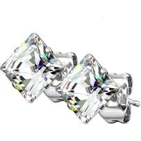 Taffstyle Paar Ohrstecker Quadratische Ohrstecker Edelstahl Ohrringe Silber Kristall Clear 3mm (Damen Herren zum Geburtstag Weihnachten Valentinstag Muttertag), Ohrringe Stecker Ohrstecker Schmuck Geschenke für Frauen Freundin