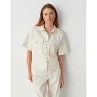 OPUS Kurzarmbluse FRINGO Boxy Fit aus Leinen Mix