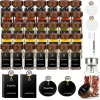 KingLux Gewürzbehälter 35Stk.Gewürzdosen Mit 200 Gewürzetiketten,Gewürzgläser Eckig -Set, Borosilikatglas+Akazienholz, (35-tlg)