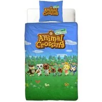 Familando Kinderbettwäsche Animal Crossing "New Horizons" 135x200 + 80x80 cm aus 100% Baumwolle, Renforcé, 2 teilig, mit Celeste, K.K. Slider, Tom Nook, Isabelle & Mabel Able