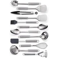 SURFOU Kochbesteck-Set Küchenhelfer Küchenutensilien 12 Stück Edelstahl Silikon Küchenset (Spiegelpolitur, Rostfrei & Spülmaschinenfest, 12-tlg., mit Aufhängeösen, Professionelles Küchengeschirr, Kochzubehör), edelstahl, spülmaschinenfest