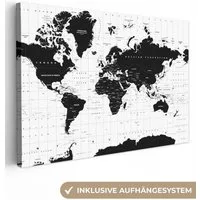 OneMillionCanvasses® Leinwandbild Weltkarte - Schwarz - Weiß - Atlas - Erde - Bildung, Fotodruck (1 St), Leinwand Bilder Klein, Wand Dekoration Aesthetic 30x20 cm