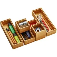 SO-TECH® Schubkasteneinsatz Stapelbare ORGA-BOX BAMBUS Schubladen Aufbewahrungsboxen, 6er Set