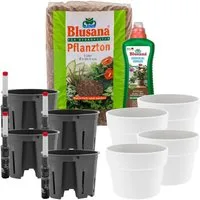 LENI Blumentopf "Classic" Hydrokultur Komplett-Set Selbst-Bewässerungssystem (Hydrokultur-Set, 4 St., Übertopf, Kulturtopf, Gießanzeige + 1 x 5L Substrat & 1L Dünger), Wasserdichtes Pflanzgefäß für Indoor & Outdoor