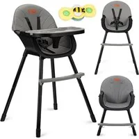 MoMi Hochstuhl REKI Evolutiver Baby Hochstuhl mit 2 Sitzpositionen, Grau, mitwachsend, Hochstuhl und niedriger Stuhl, Becherhalter