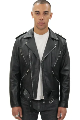 Herren-Bikerjacke „Ghostrider“ von Brando in Schwarz mit Spikes aus Leder – München