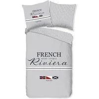 PURE luxury collection Wendebettwäsche French, Microfaser, 2 teilig, Mikrofaser, Pflegeleicht, Reißverschluss, Wendeoptik, Maritim, Grau