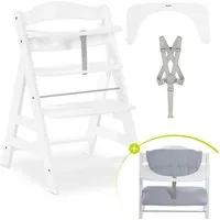 Hauck Hochstuhl Alpha Plus White, Mitwachsender Holz Kinderhochstuhl verstellbar mit Sitzauflage & Gurt