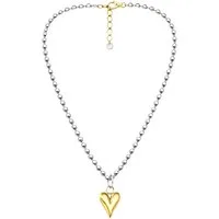 BS Schmuckdesign Kette mit Anhänger Halskette Damen Herzanhänger Bicolor Kugelkette Gold & Silber (inkl. Geschenkbox aus Dänemark), 18K vergoldet, hypoallergen & wasserfest