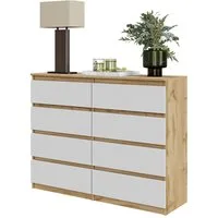 Furnica Kommode GABRIEL 8 Schubladen-Votan Eiche H92cm B120cm T33cm