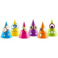 partydeco Papierdekoration, Partyhüte Monster 16cm zum Basteln 6er Set bunt