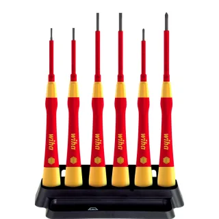 Wiha Feinschraubendreher Set PicoFinish electric Schlitz, Phillips 7-teilges Set mit Halter - 42989