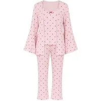 fashionshowcase Pyjama Damen 3-teiliges Set - Hausanzug mit Top, Hose & Morgenmantel (Nachtwäsche-Set, 3 tlg) Dreiteiliges Damen Set mit Muster und Details