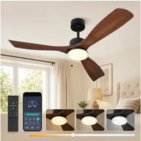 Sunicol Deckenventilator mit Beleuchtung, Dimmbar, 6 Windgeschwindigkeit, mit Fernbedienung&APP, 132 cm, Leise DC Motor, Timer, 3 Farbtemperaturen für Schlafzimmer