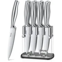 D.Perlla Steakmesser Steakmesser-Set aus Edelstahl, 12-teilig, mit Mikro-Wellenschliff (9 Stück), gebogener, ergonomischer Griff, einteilige Konstruktion aus Edelstahl