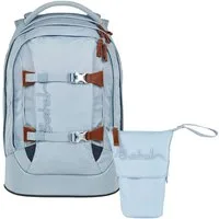 Satch Schulranzen Schulrucksack-Set PACK Nordic Ice Blue 2-teilig (2-teilig), ergonomisch, Your-Size-System: auf Körpergröße anpassbar