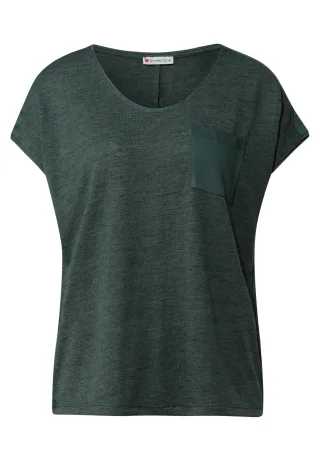 Street One - Leinen-Look T-Shirt mid green - Gr. - 40