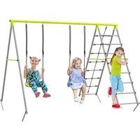 Outsunny Einzelschaukel Kinderschaukel-Set Schaukelgerüst mit Kletternetz, Sprossenleiter, (Gartenschaukel, 1-tlg., Schaukelgestell), für Garten, Balkon, Grün