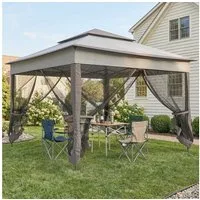 Outsunny Faltpavillon Gartenzelt mit Seitenwänden Pop-up-Zelt mit Transporttasche, mit 4 Seitenteilen, (Gartenpavillon, Pavillon), Hellgrau 3,25 x 3,25 x 2,7 m