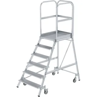Munk Podesttreppe einseitig begehbar mit Federrollen Aluminium geriffelt - 050106