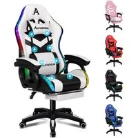 ALFORDSON Gaming-Stuhl Ergonomisch, Gamer Stühle mit Lendenwirbelkissen, Kopfstütze (1 St), Höhenverstellbar mit LED-Leuchten und 8-Punkt-Massagefunktion