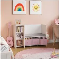 en.casa Sitzbank, mit Regal für Kinder »Høylandet« 76x112x40 cm Weiß/Rosa
