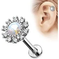 Taffstyle Piercing-Set Piercing Stab mit Blume für Lippe und Ohr, Opal Labret Tragus Helix Knorpel Stecker Lippenpiercing Ohrpiercing
