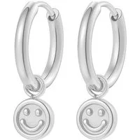 Hey Happiness Paar Creolen Smiley Charm, kleine Statement Ohrringe mit Anhänger, Moderne Creolen Damen Edelstahl, wasserfest