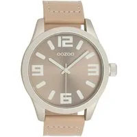 OOZOO Quarzuhr XXL Unisex Uhr C0909 Creme Beige 46 mm Lederband Quarzuhr