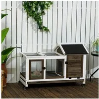 PawHut Kleintierstall Zwergkaninchenstall mit Freilaufgehege, Räder, Zwergkaninchenkäfig, mit Ausziehbarem Tablett für Indoor, Outdoor, Kaffee-Braun