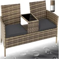 tectake Rattanstuhl Rattan Gartensitzbank (Set, 1 St), Abnehmbare Sitzpolster foptimaler Sitzkomfort, 6 cm Polsterstärke