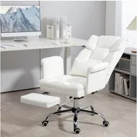 HOMCOM Schreibtischstuhl Ergonomisch Bürostuhl mit Liegefunktion, Lendenkissen (Computerstuhl, 1 St), für Home-Office, Kunstleder, Weiß