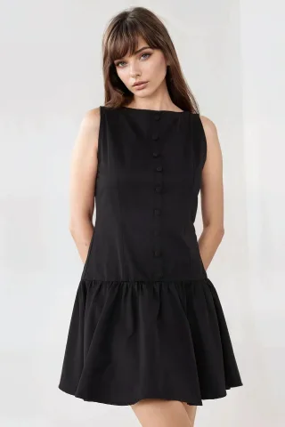 Ärmelloses A-Linien-Minikleid mit Knopfdetail