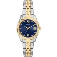 Fossil Quarzuhr Scarlette ES5443, Armbanduhr, Damenuhr, Edelstahlarmband, analog, Tag, Glassteine