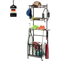 eluno Sportgeräte-Regalwagen mit stabilen Ablageflächen, Körben und Haken, aus Stahl, 1-tlg., Haken frei positionierbar