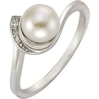 Zeeme Fingerring Silber 925 rhodiniert mit weißer Perle & Zirkonia
